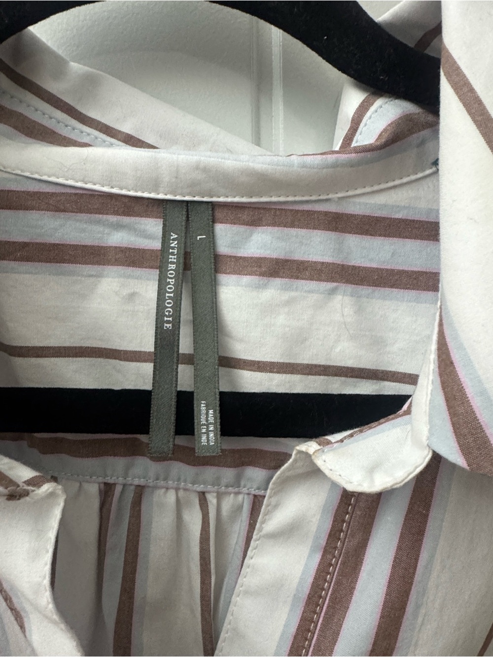 Anthropologie White and Brown Striped Button-Front Waist-Detail Dress Size Large - Picture 2 of 6